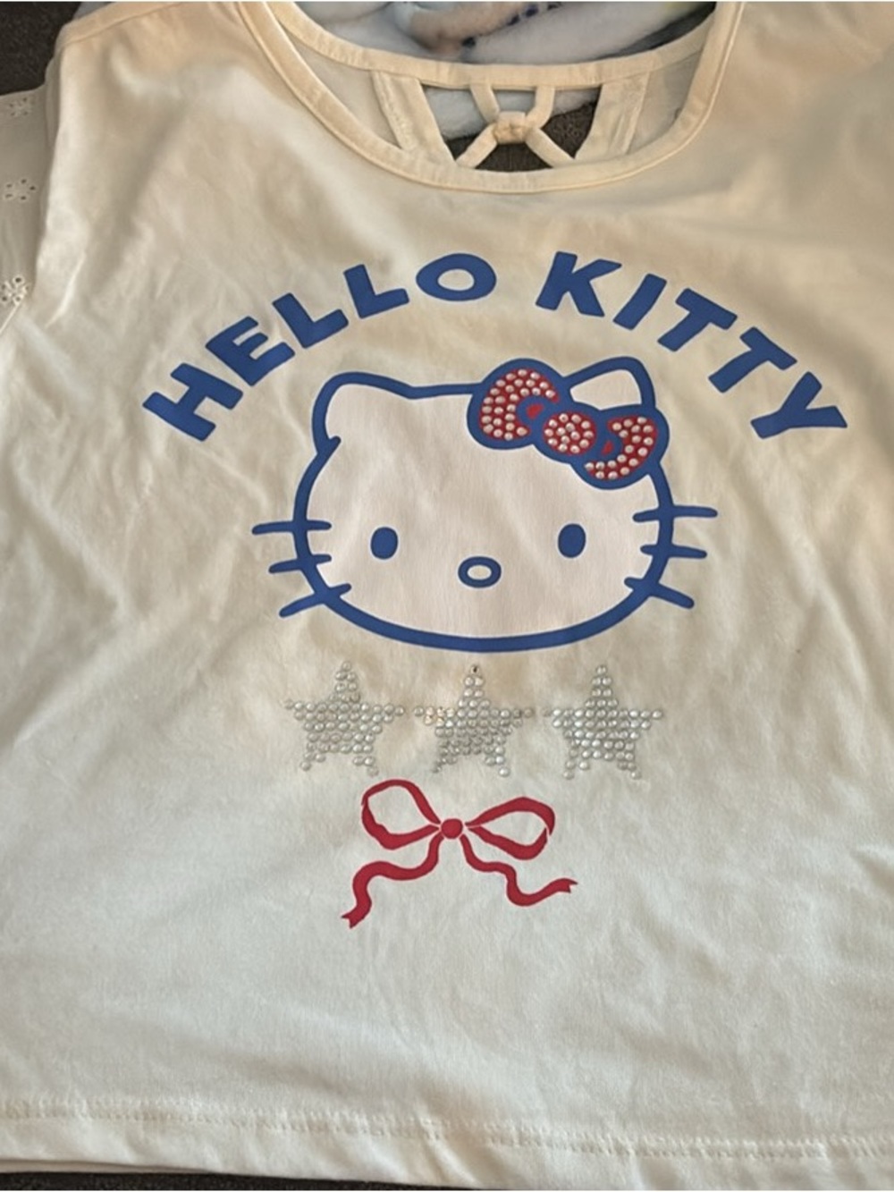 The Children's Place White Hello Kitty Tee with Blue Print and Red Bow